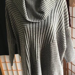 Pullover with cowl neckline; gray sweater